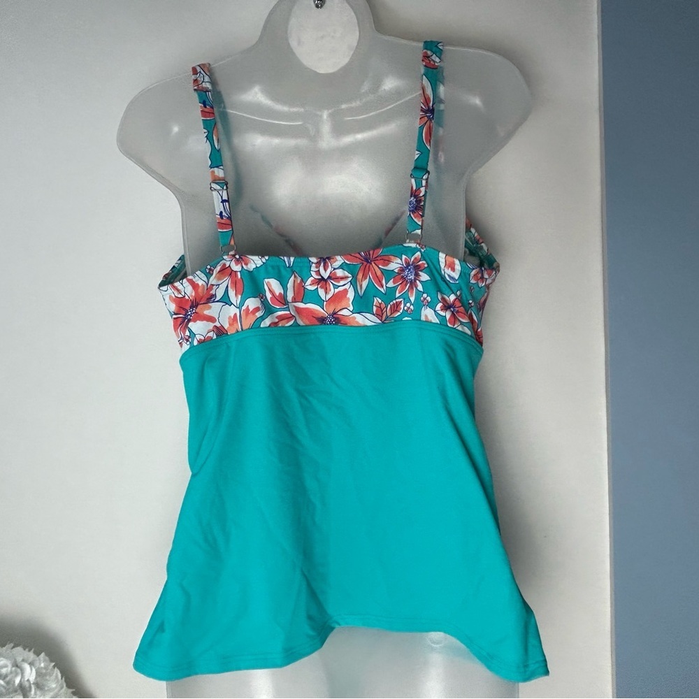 Lands' End Blue w/Floral Tankini Swim Top 12 - Picture 9 of 13